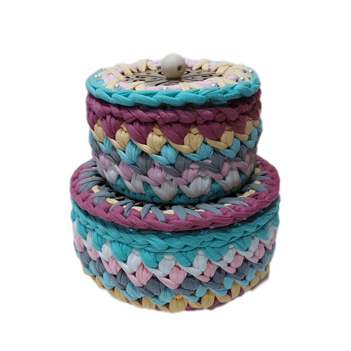 سبد قلاب بافی تریکو طرح کج راه مجموعه 2 عددی