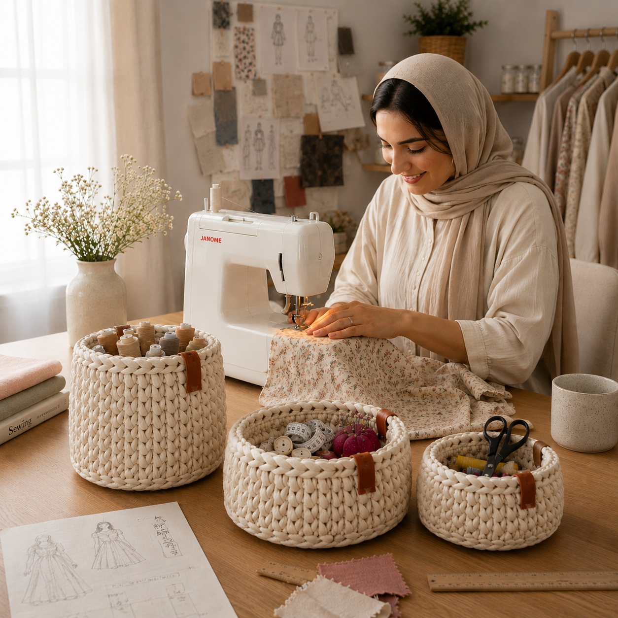 ست سبد خیاطی قلاب بافی تریکو مجموعه ۳ عددی